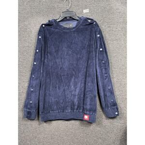 American Stitch Sweater Mens XL Blue Velour Snap Button Sleeve Crewneck Pullover